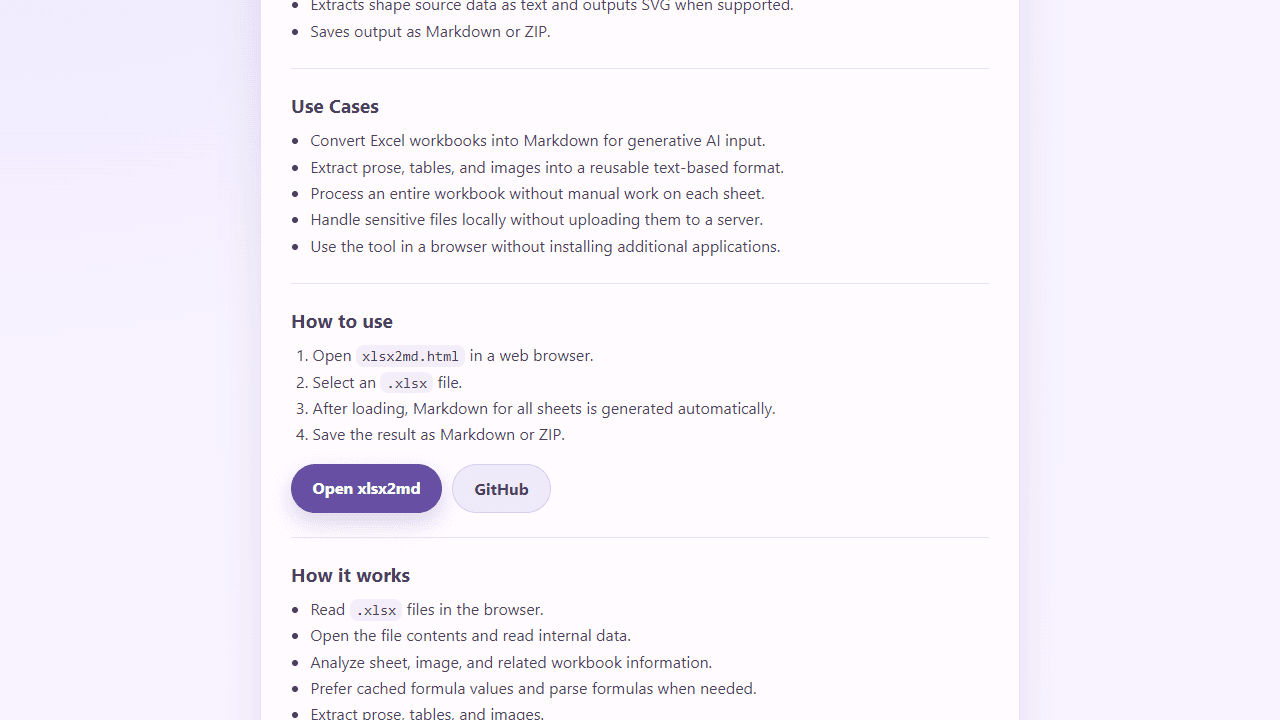 XLSX to Markdown screenshot 1