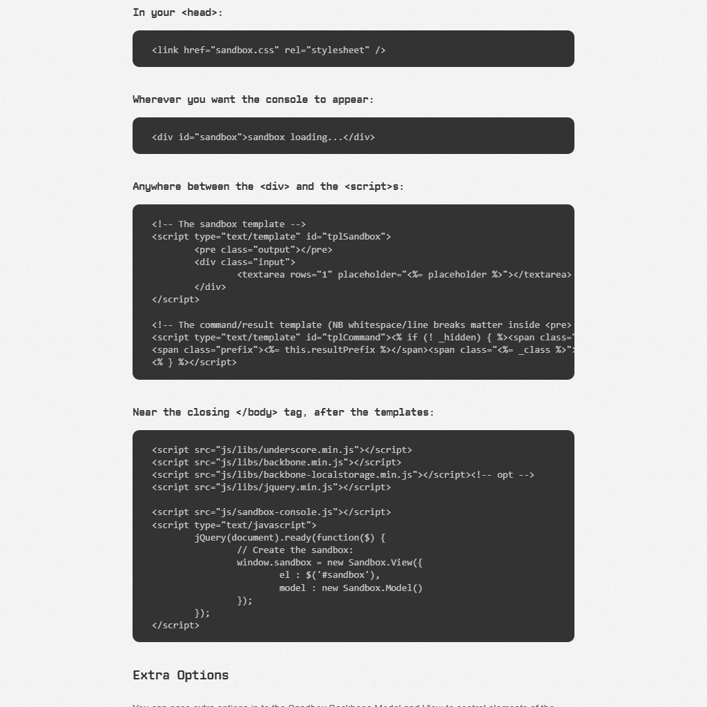 JS Sandbox Console
